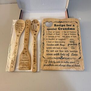 Engraved Bamboo Kitchen Utensil Set and Recipe Board for Grandma